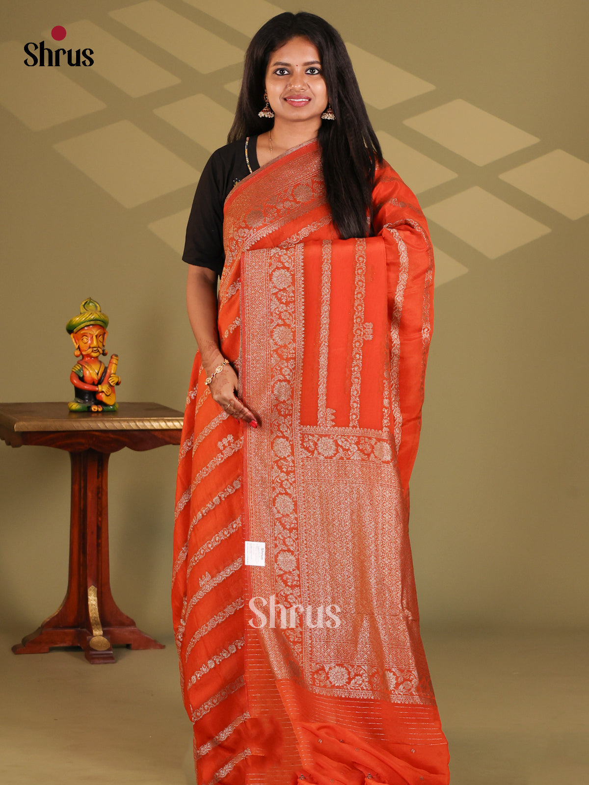 orange(Single Tone)- Semi Georgette Saree - Shop on Shrus.com
