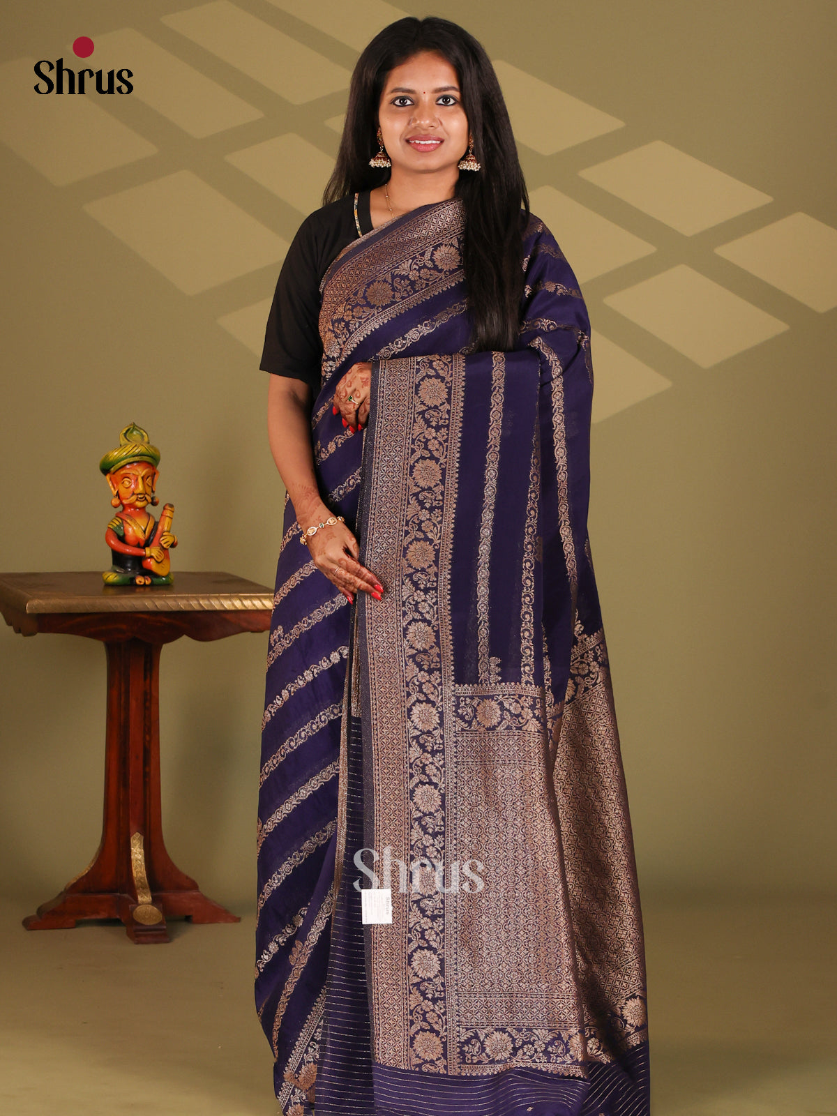 Blue(Single Tone)- Semi Georgette Saree - Shop on Shrus.com