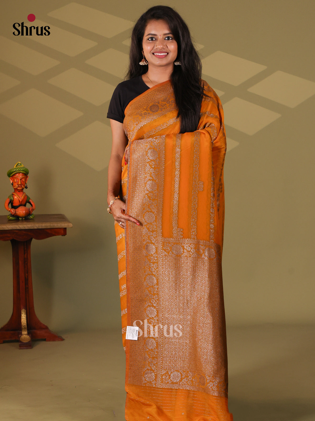 Orange(Single Tone)- Semi Georgette Saree - Shop on Shrus.com