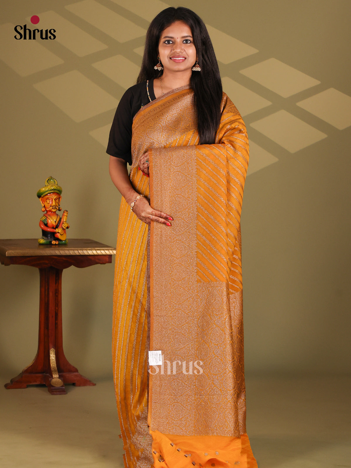 Orange(Single Tone) - Semi Georgette Saree - Shop on Shrus.com