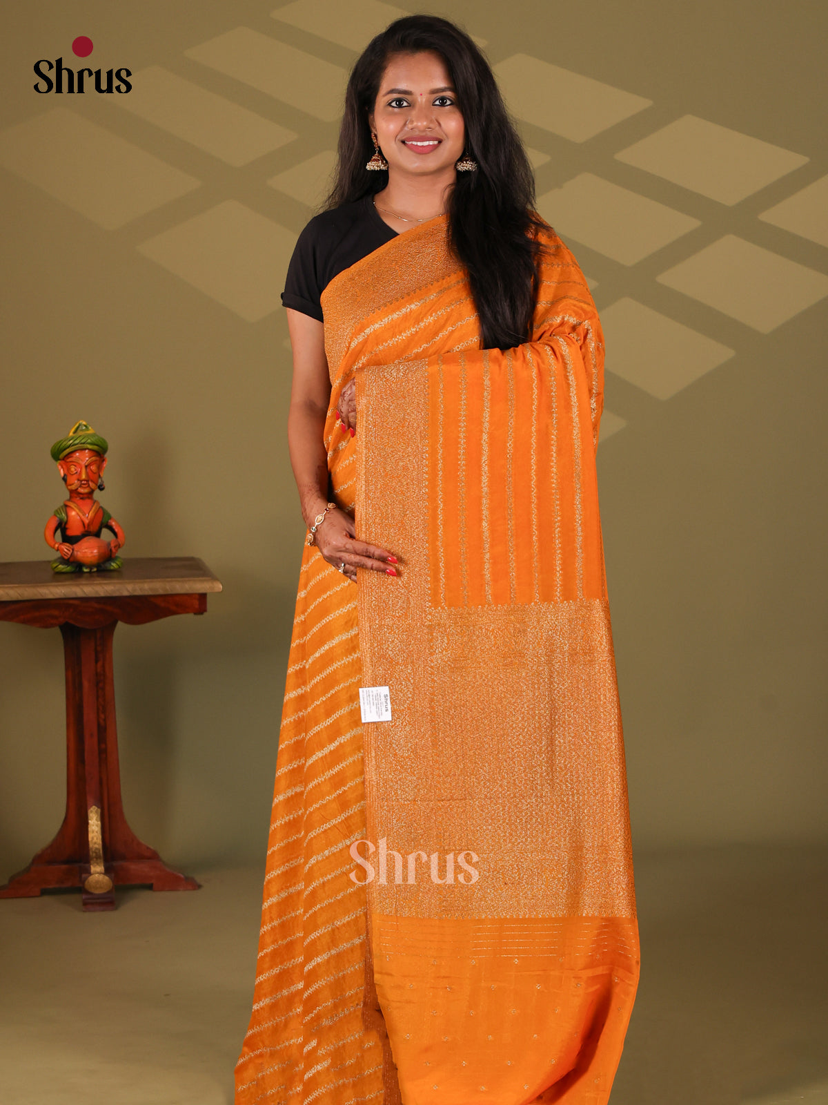 Orange (Single Tone)- Semi Georgette Saree - Shop on Shrus.com