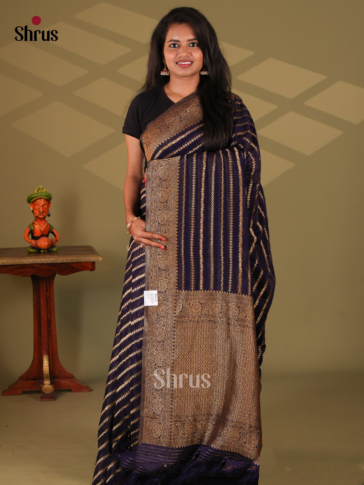 Blue(Single Tone) - Semi Georgette Saree - Shop on Shrus.com