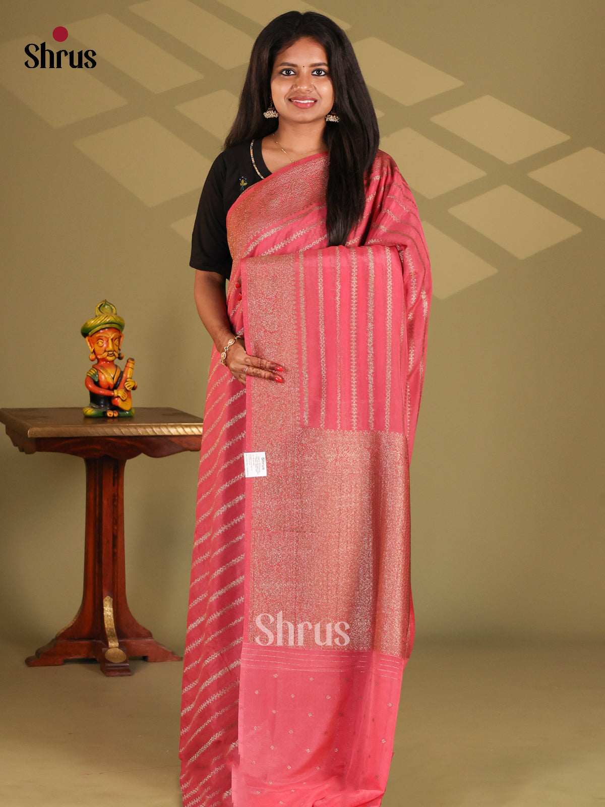 Pink(Single Tone)- Semi Georgette Saree - Shop on Shrus.com