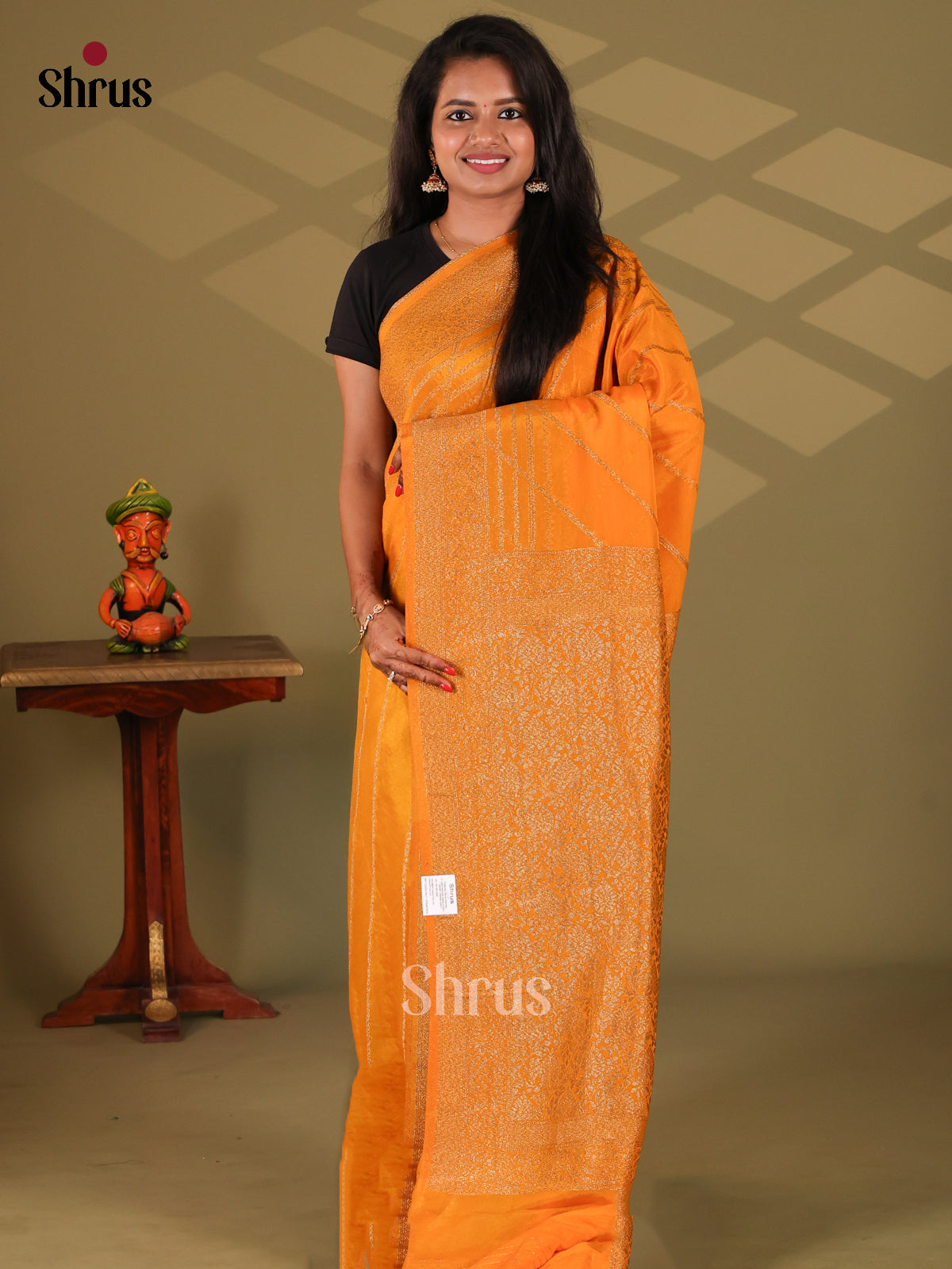Orange(Single Tone) - Semi Georgette Saree - Shop on Shrus.com