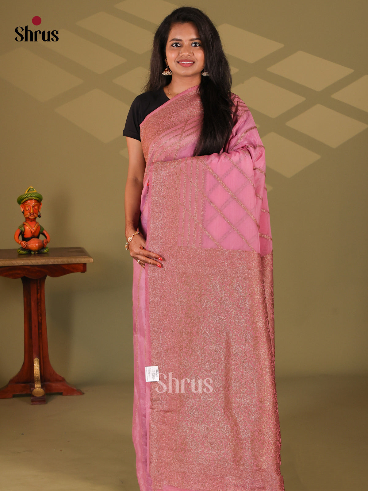 Pink(Single Tone)- Semi Georgette Saree - Shop on Shrus.com