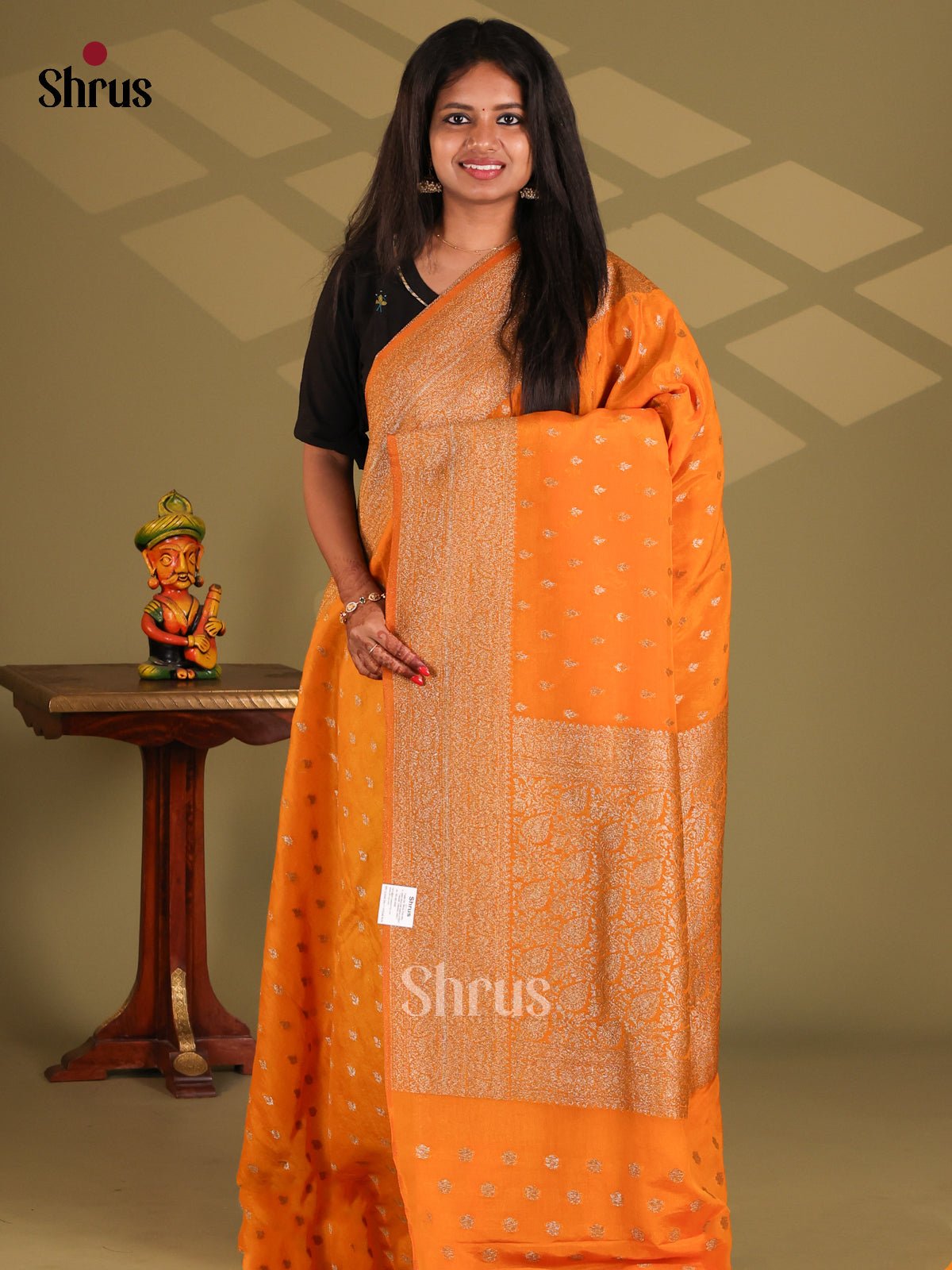 Orange(Single Tone) - Semi Georgette Saree - Shop on Shrus.com