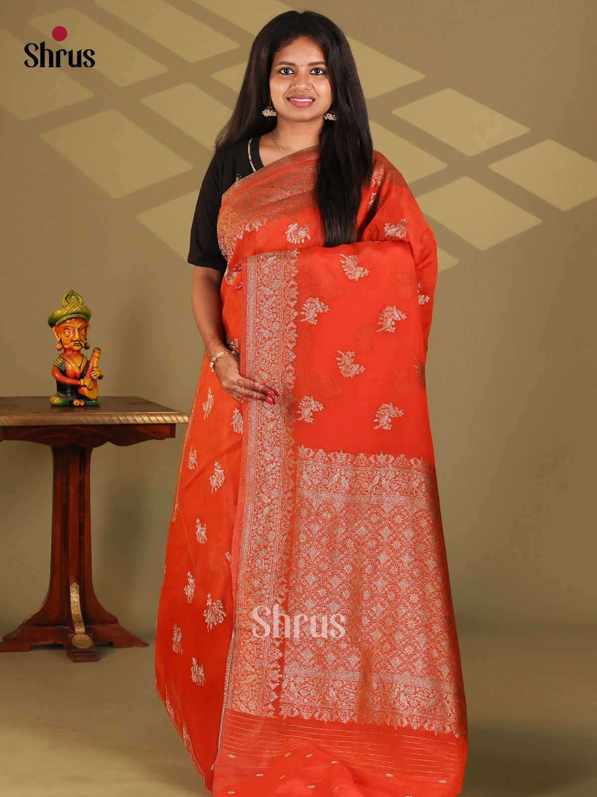 Orange(Single Tone)- Semi Georgette Saree - Shop on Shrus.com