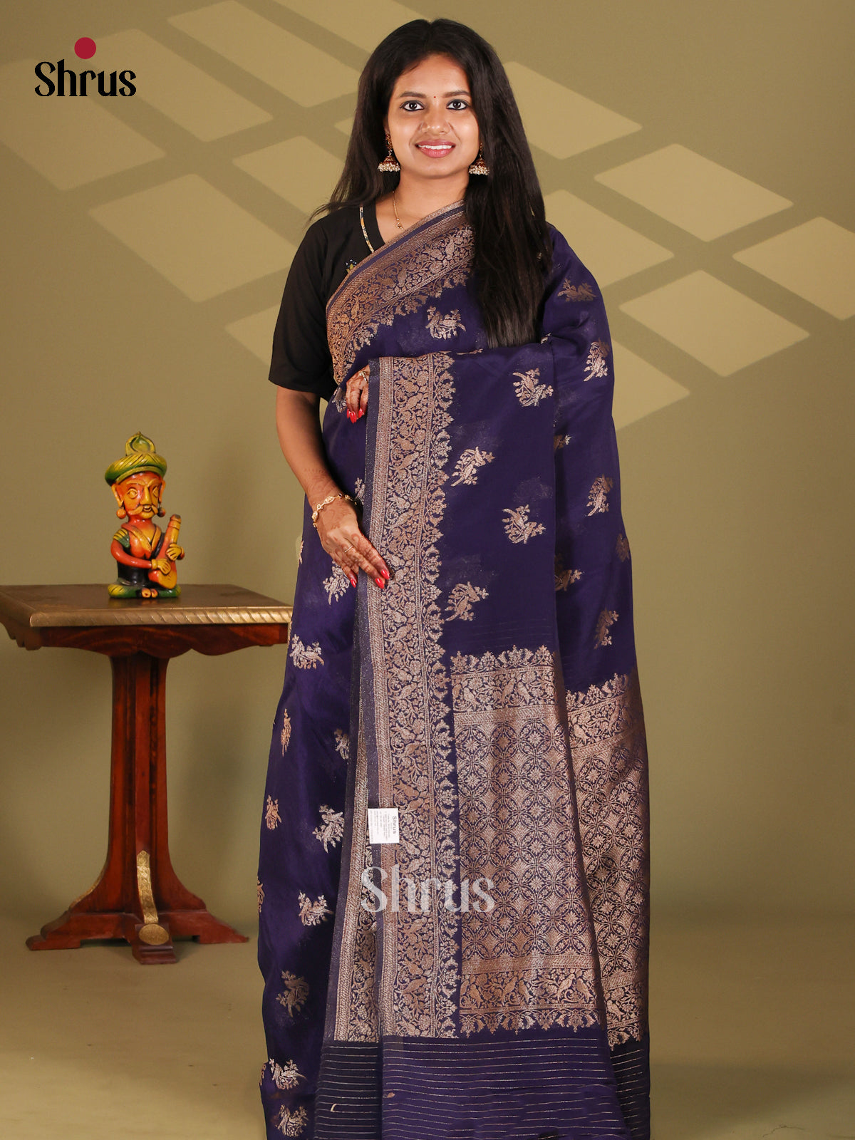 Blue(Single Tone)- Semi Georgette Saree - Shop on Shrus.com