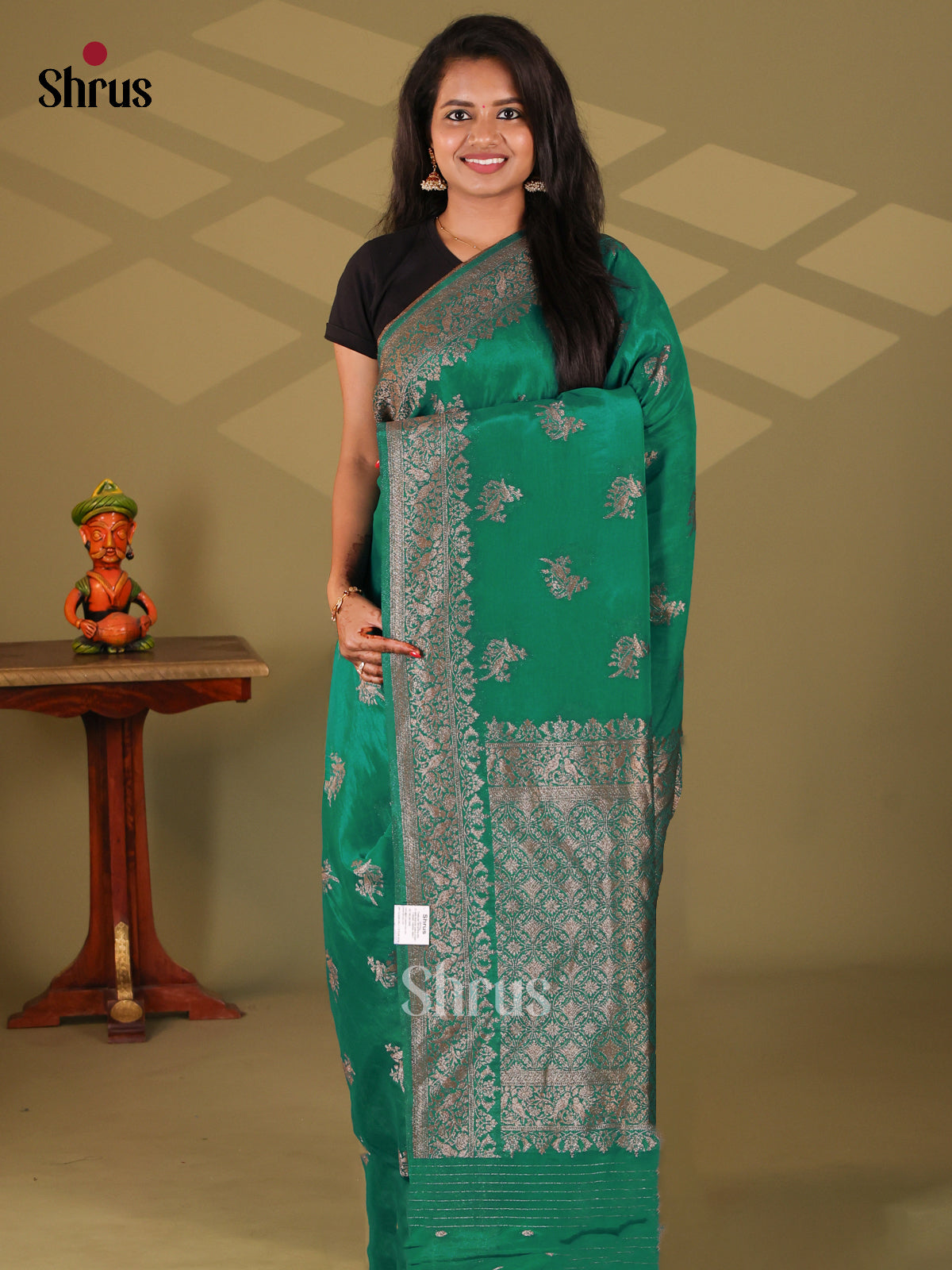 Green - Semi Georgette Saree - Shop on Shrus.com