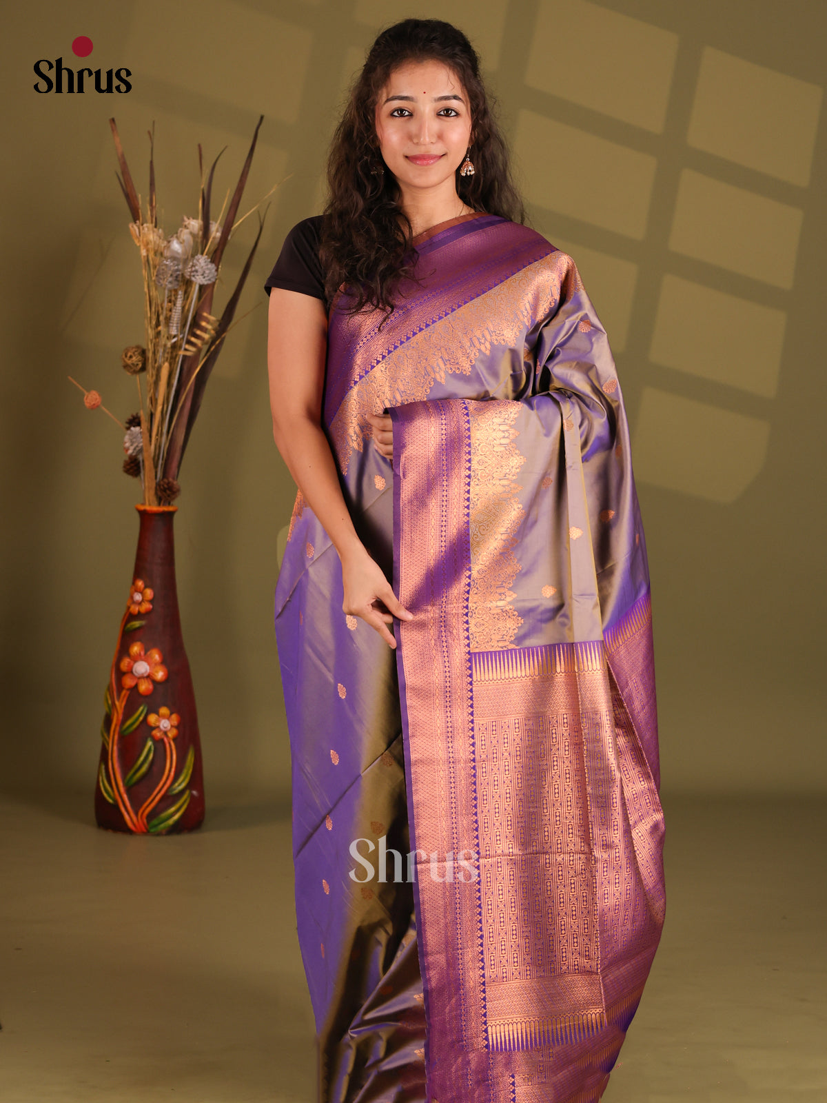 Purple & Violet - Semi Softsilk Saree - Shop on Shrus.com