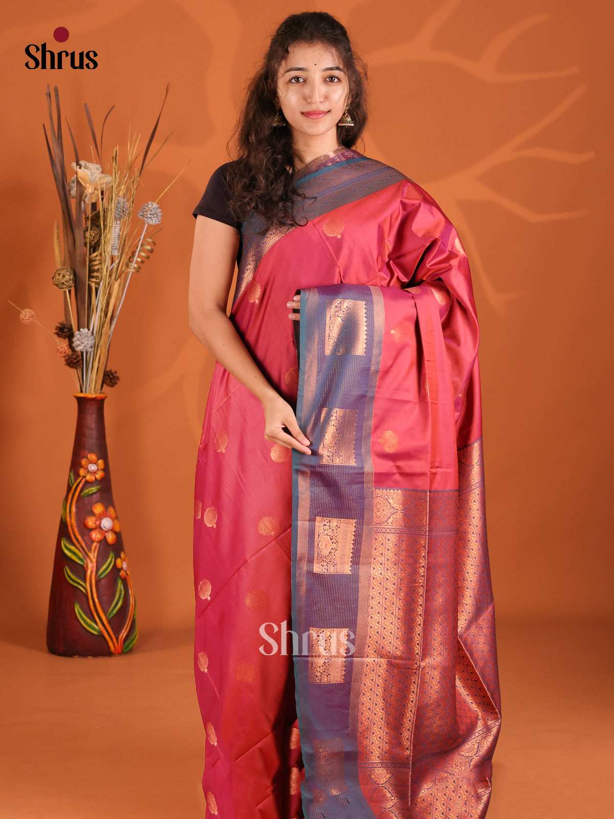 Maroon & Blue - Semi Softsilk saree - Shop on Shrus.com