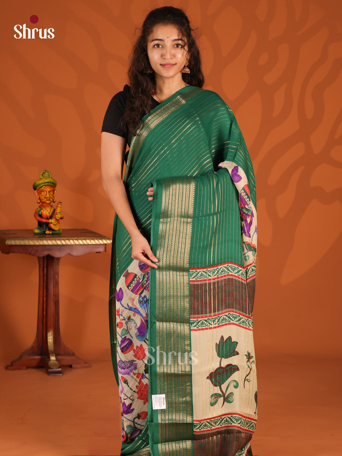 Green & Cream - Semi Mysoresilk Saree - Shop on Shrus.com