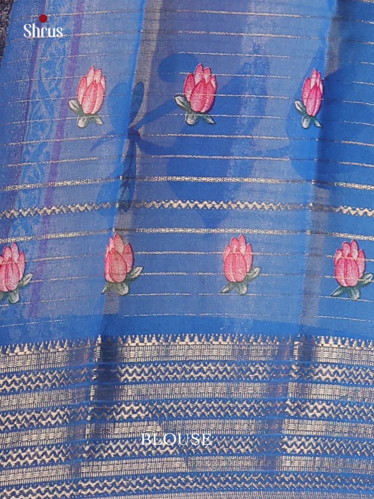 Blue & Cream - Semi Mysoresilk Saree - Shop on Shrus.com