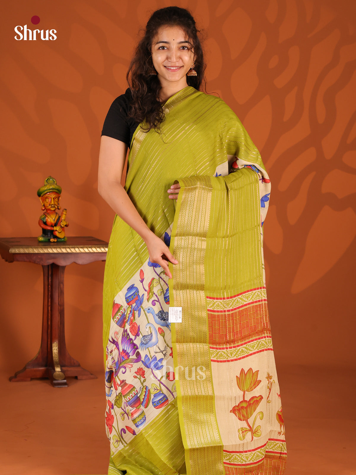 Green & Cream - Semi Mysoresilk Saree - Shop on Shrus.com