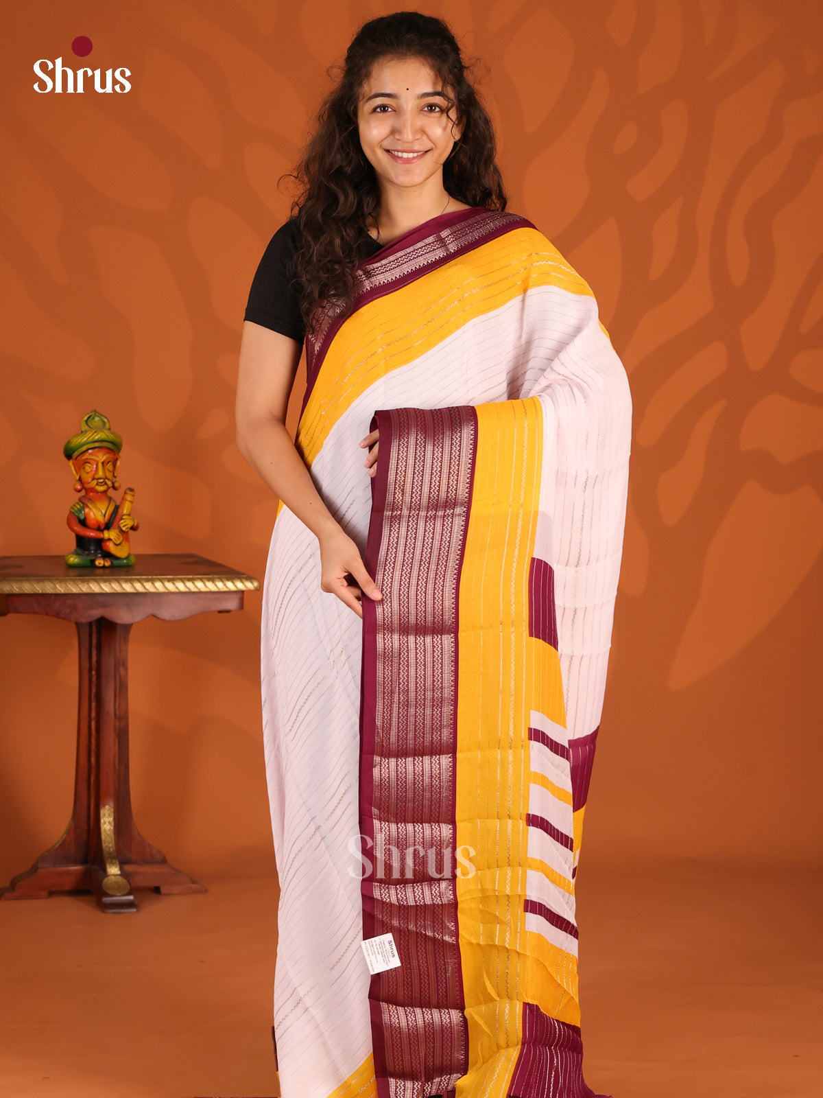 Cream & Maroon - Semi Mysoresilk Saree - Shop on Shrus.com