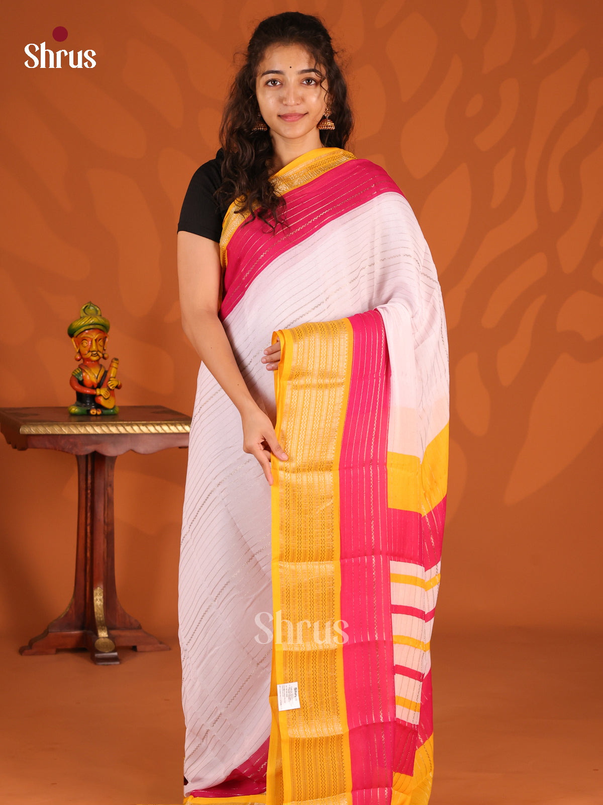 Cream & Yellow - Semi Mysoresilk Saree - Shop on Shrus.com