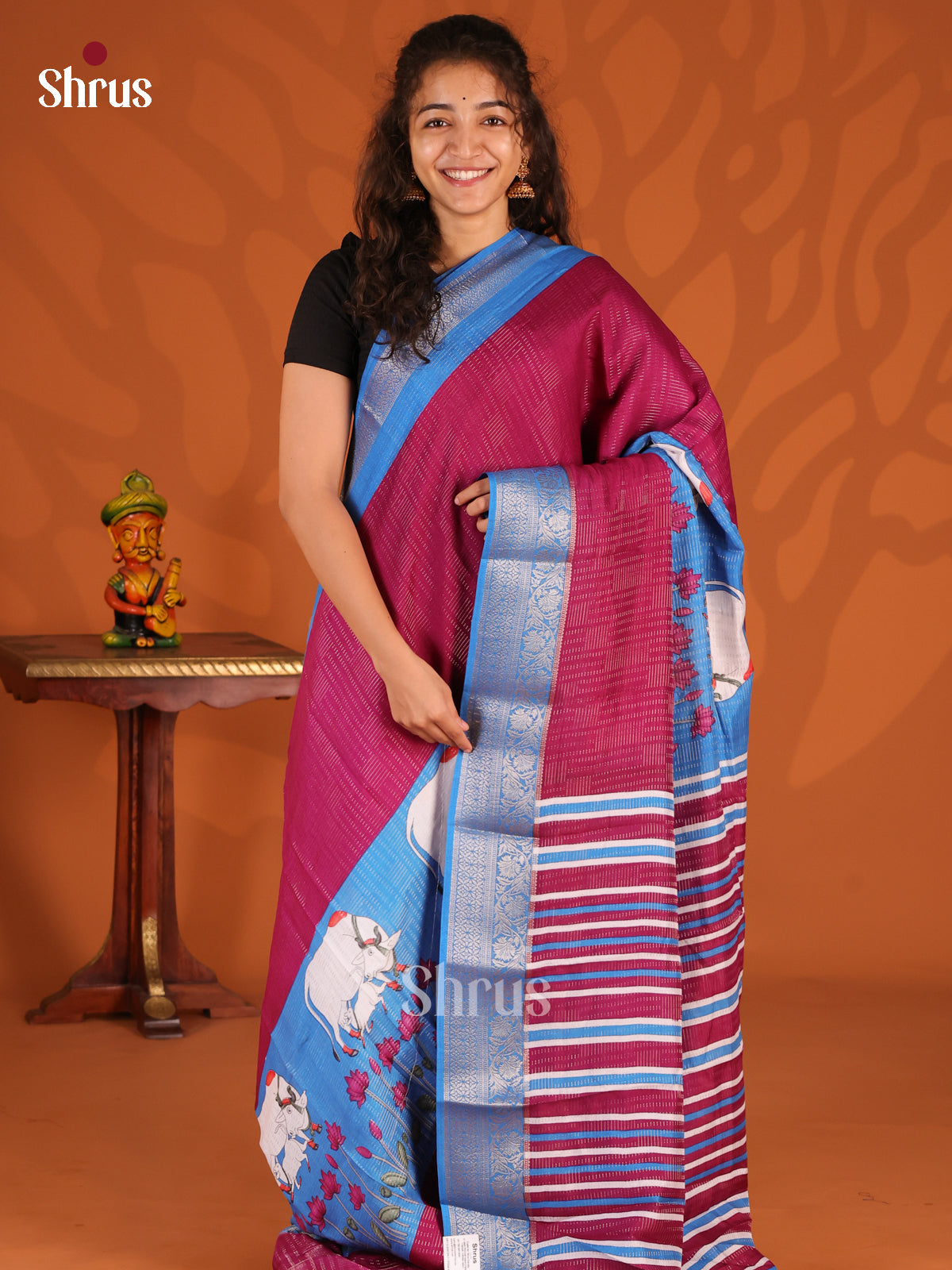 Maroon & Blue - Semi Mysoresilk Saree - Shop on Shrus.com