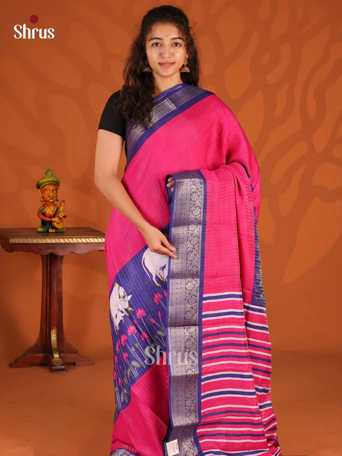 Pink & Blue - Semi Mysoresilk Saree - Shop on Shrus.com