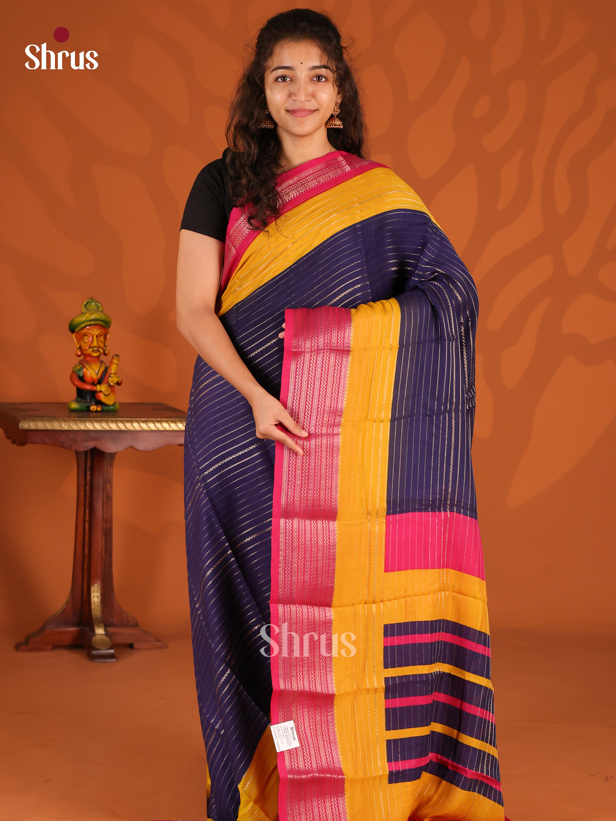 Blue with Maroon - Semi Mysoresilk Saree - Shop on Shrus.com