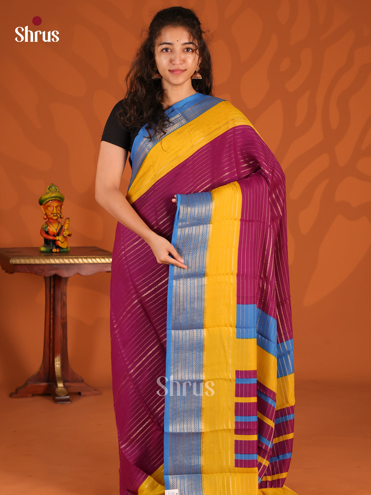 Purple & Blue - Semi Mysoresilk Saree - Shop on Shrus.com