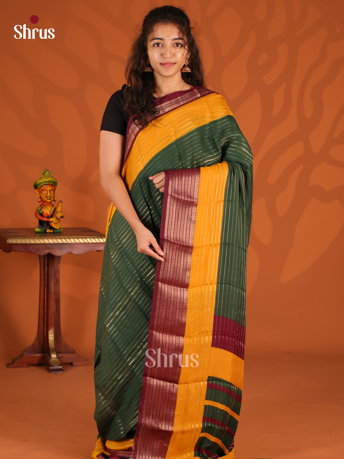Green with Maroon - Semi Mysoresilk Saree - Shop on Shrus.com