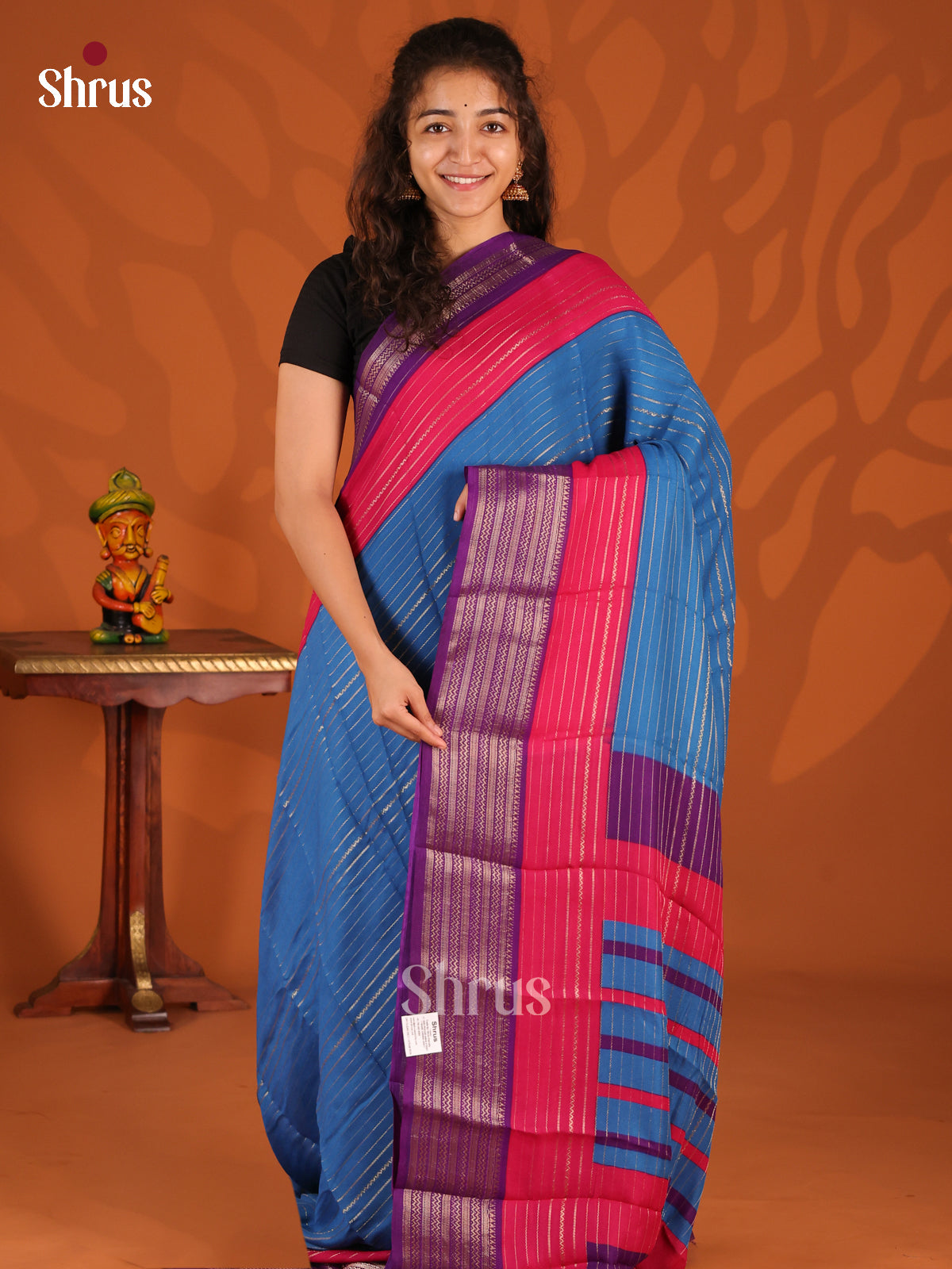 Blue & Purple - Semi Mysoresilk Saree - Shop on Shrus.com