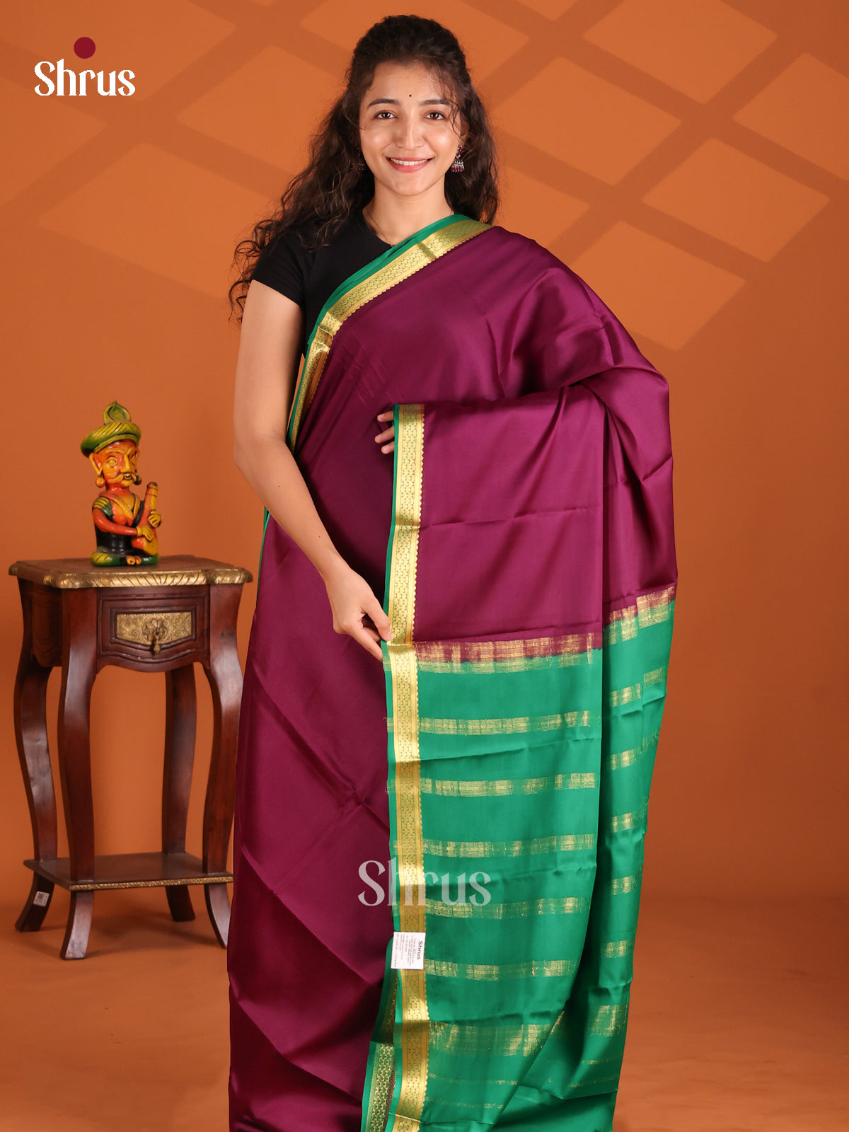 Purple & Green- Mysore Silk Saree - Shop on Shrus.com