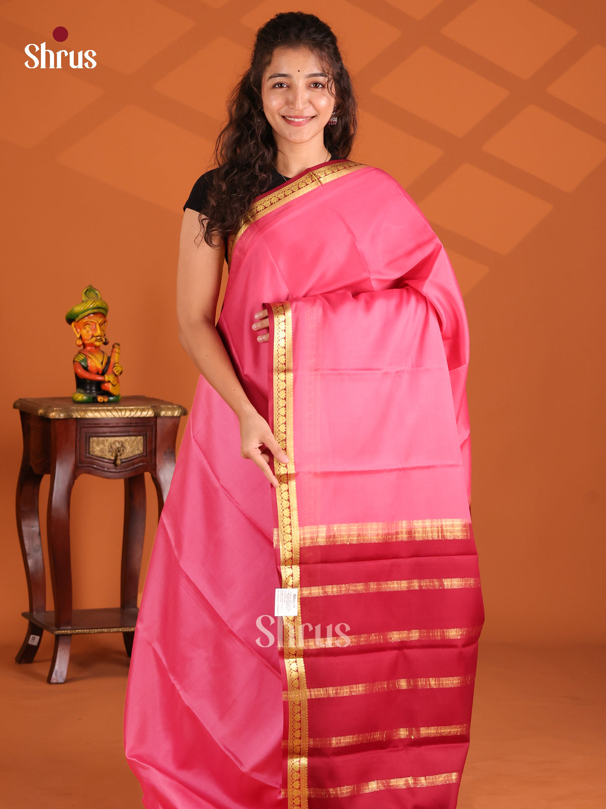 Pink & Maroon - Mysore Silk Saree - Shop on Shrus.com
