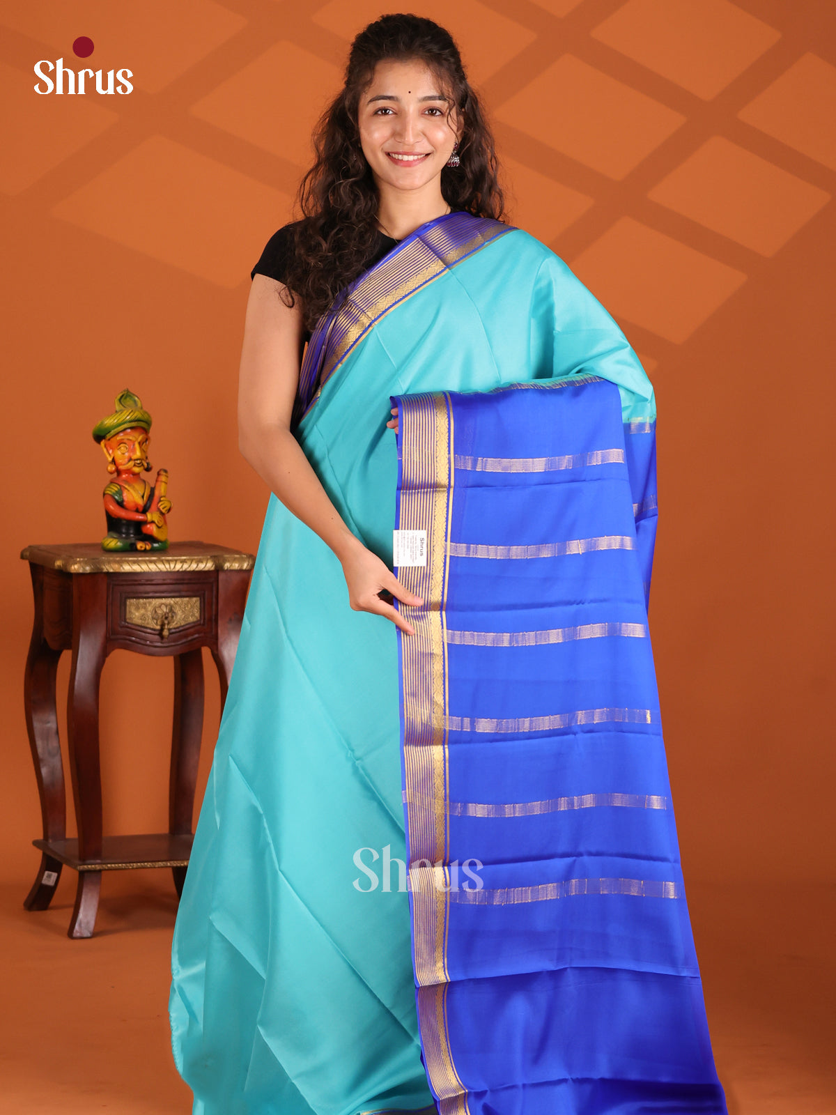 Pastel Blue & Blue - Mysore Silk Saree