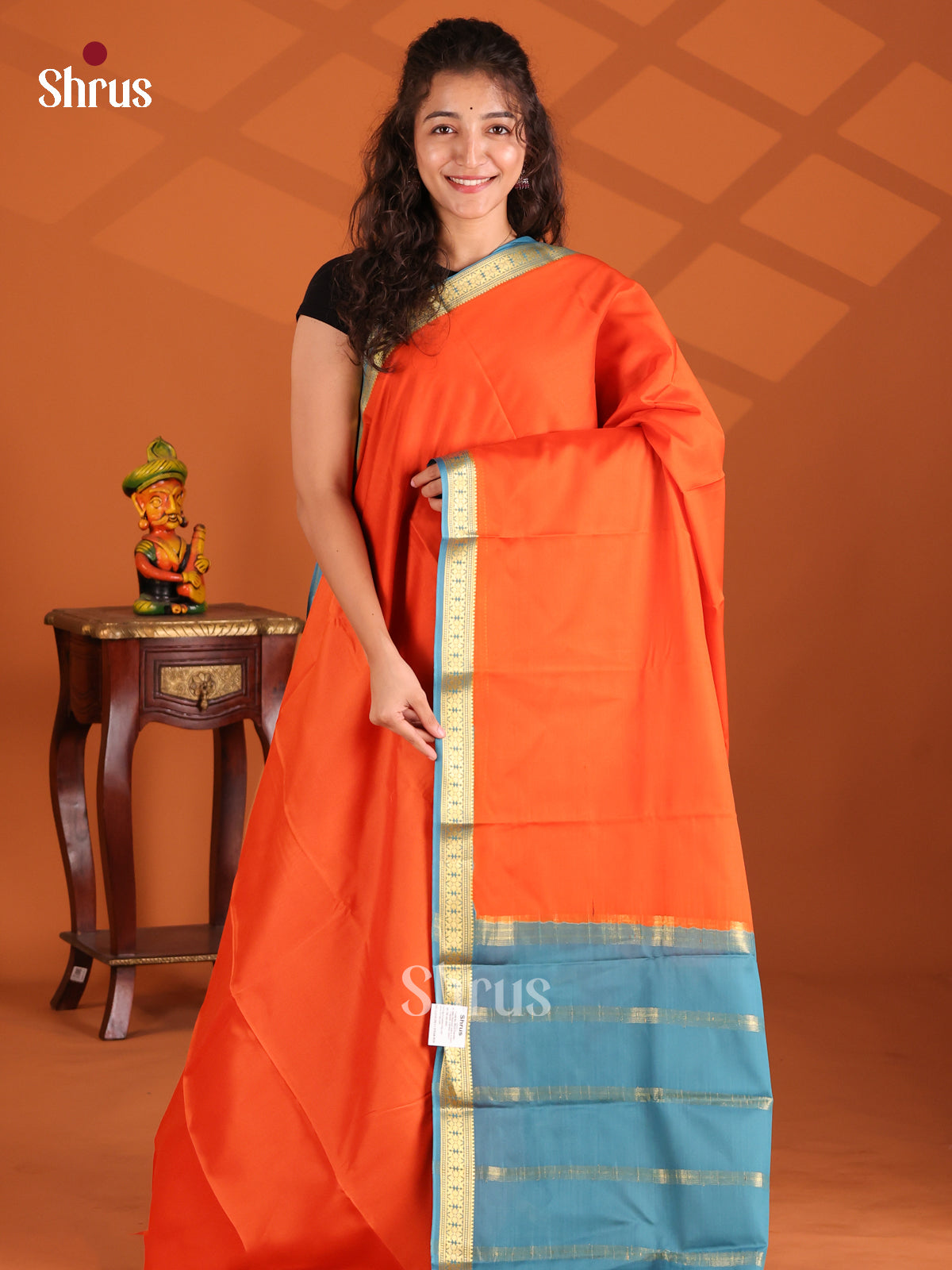 Orange & Teal- Mysore Silk Saree
