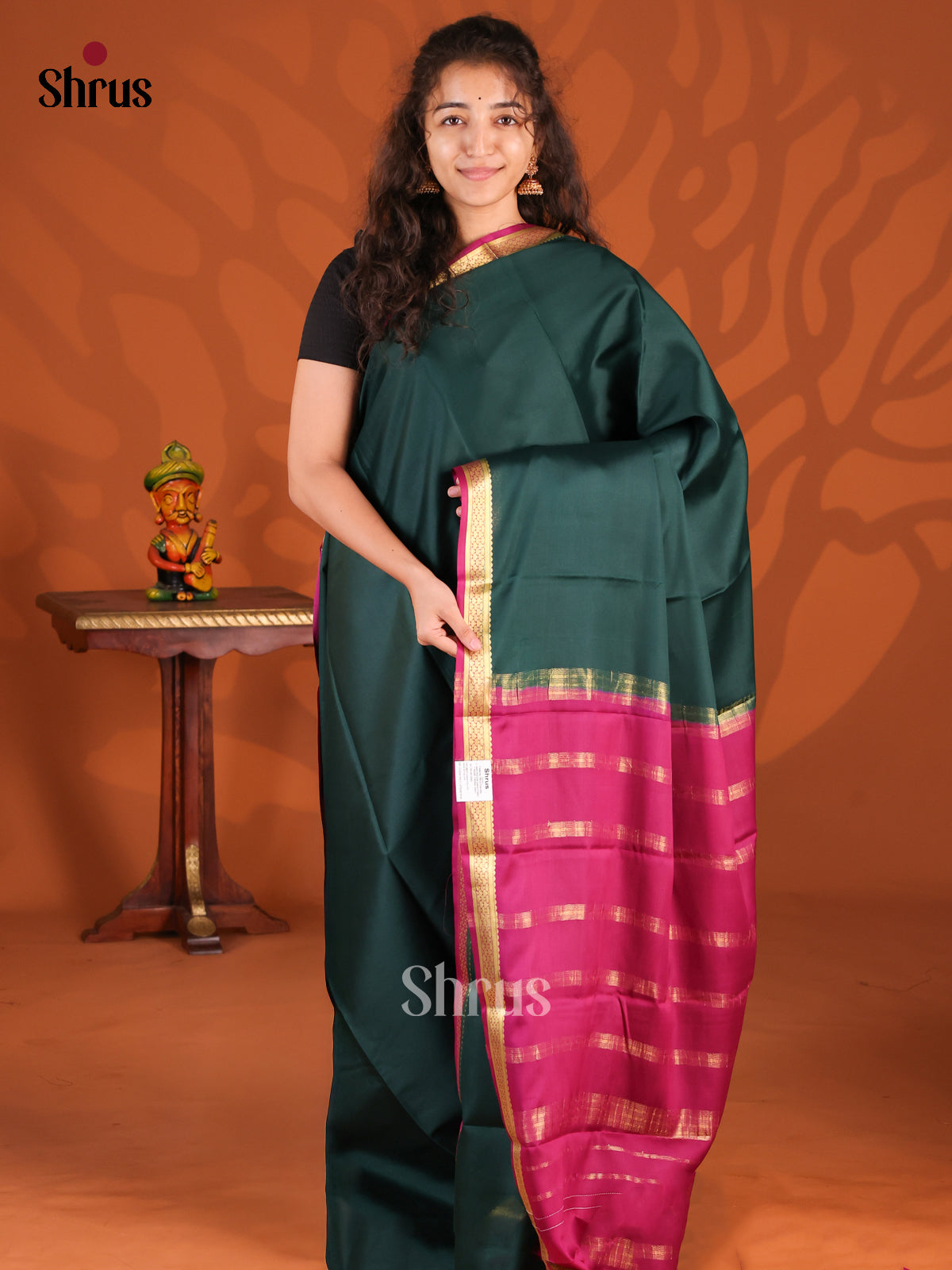 Dark Green & Purple - Mysore Silk Saree - Shop on Shrus.com