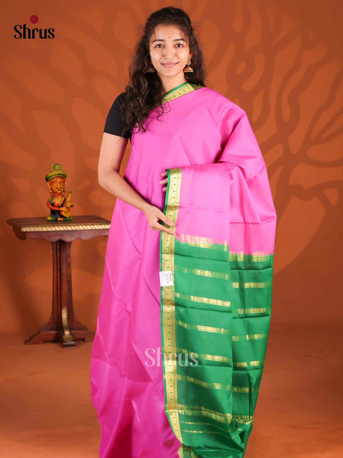 Pink & Green - Mysore Silk Saree - Shop on Shrus.com