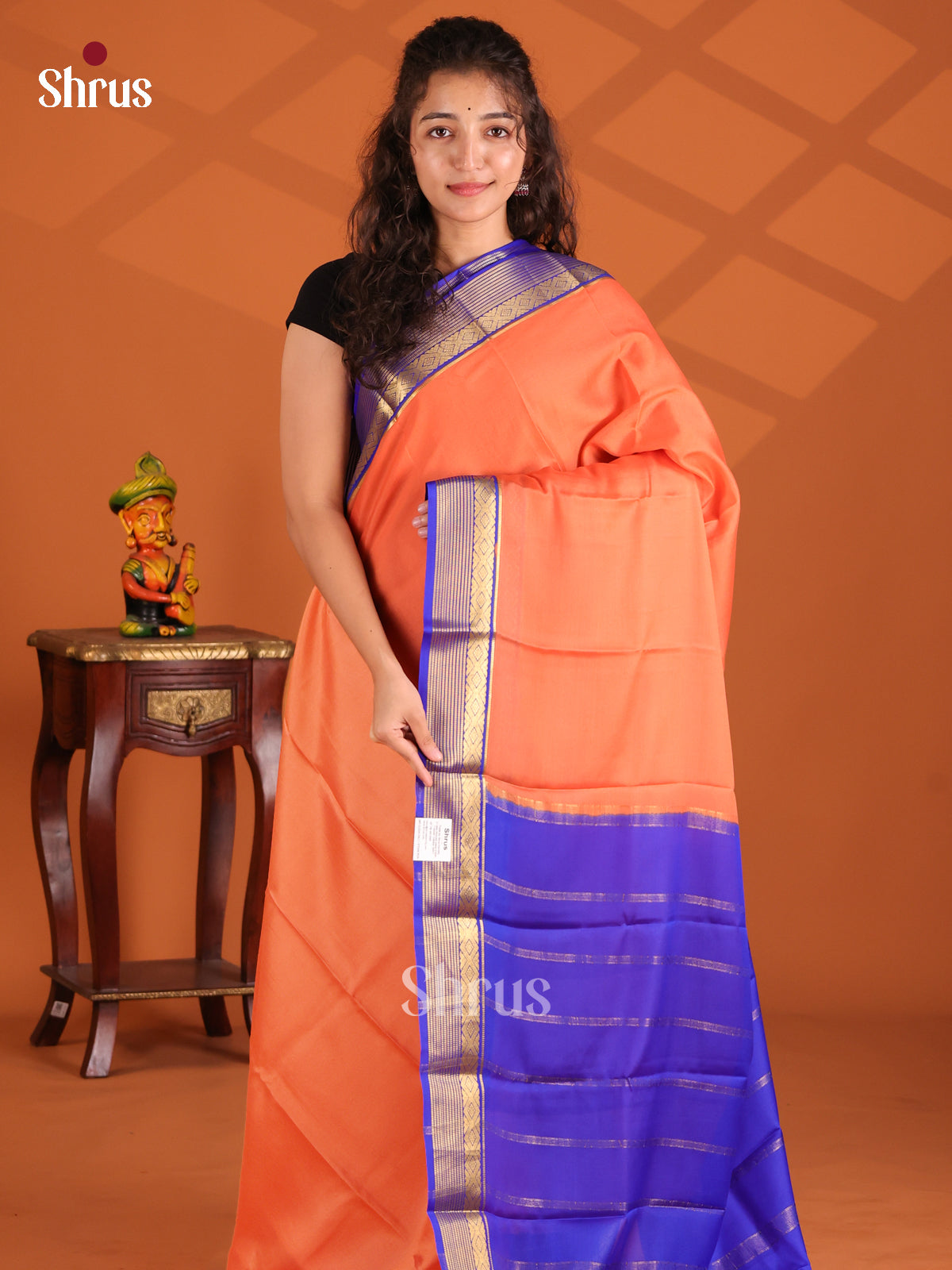 Orange & Blue - Mysore Silk Saree