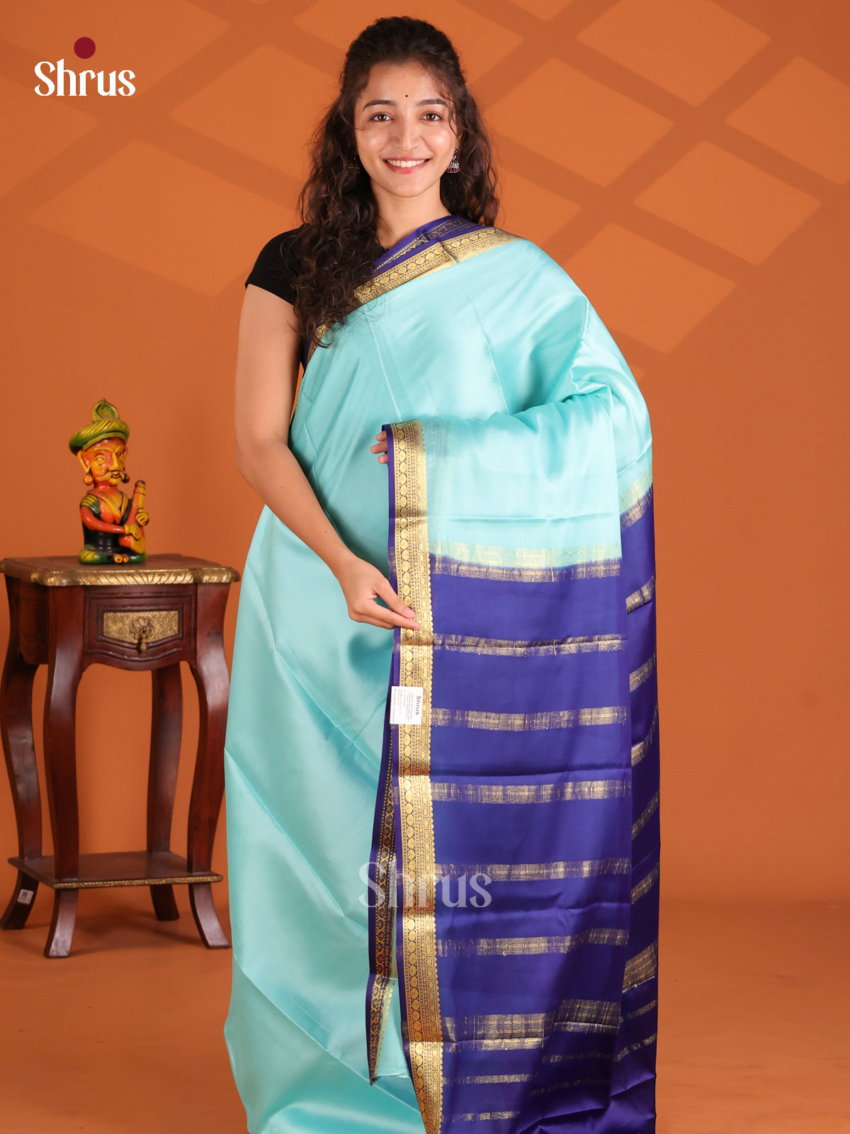Pastel Blue & Blue - Mysore Silk Saree