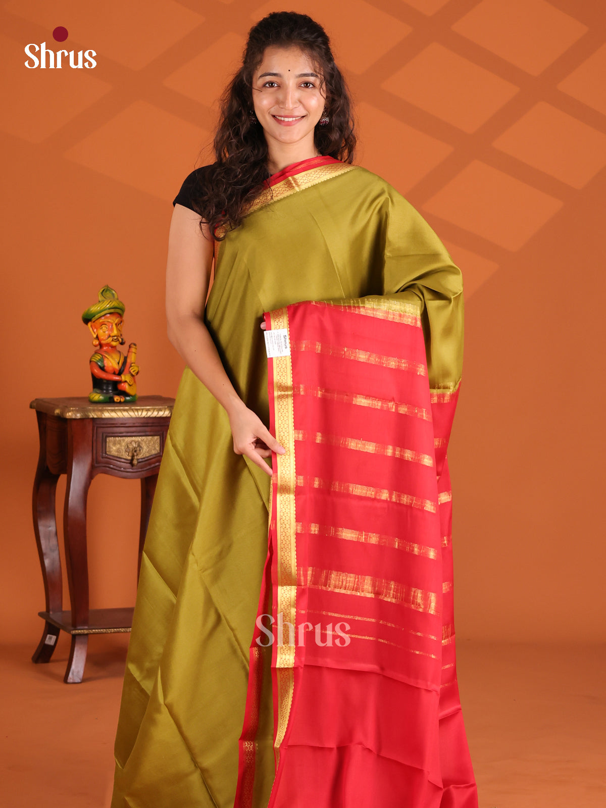 Mehandi Green & Red - Mysore Silk Saree - Shop on Shrus.com