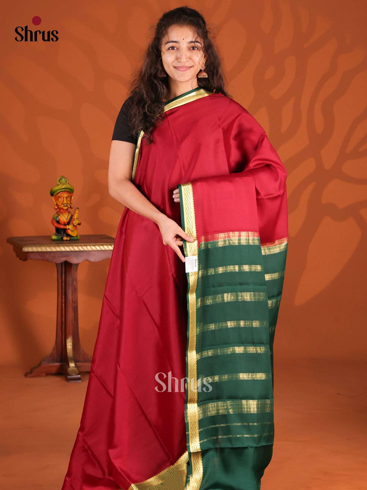 Maroon & Green - Mysore Silk Saree