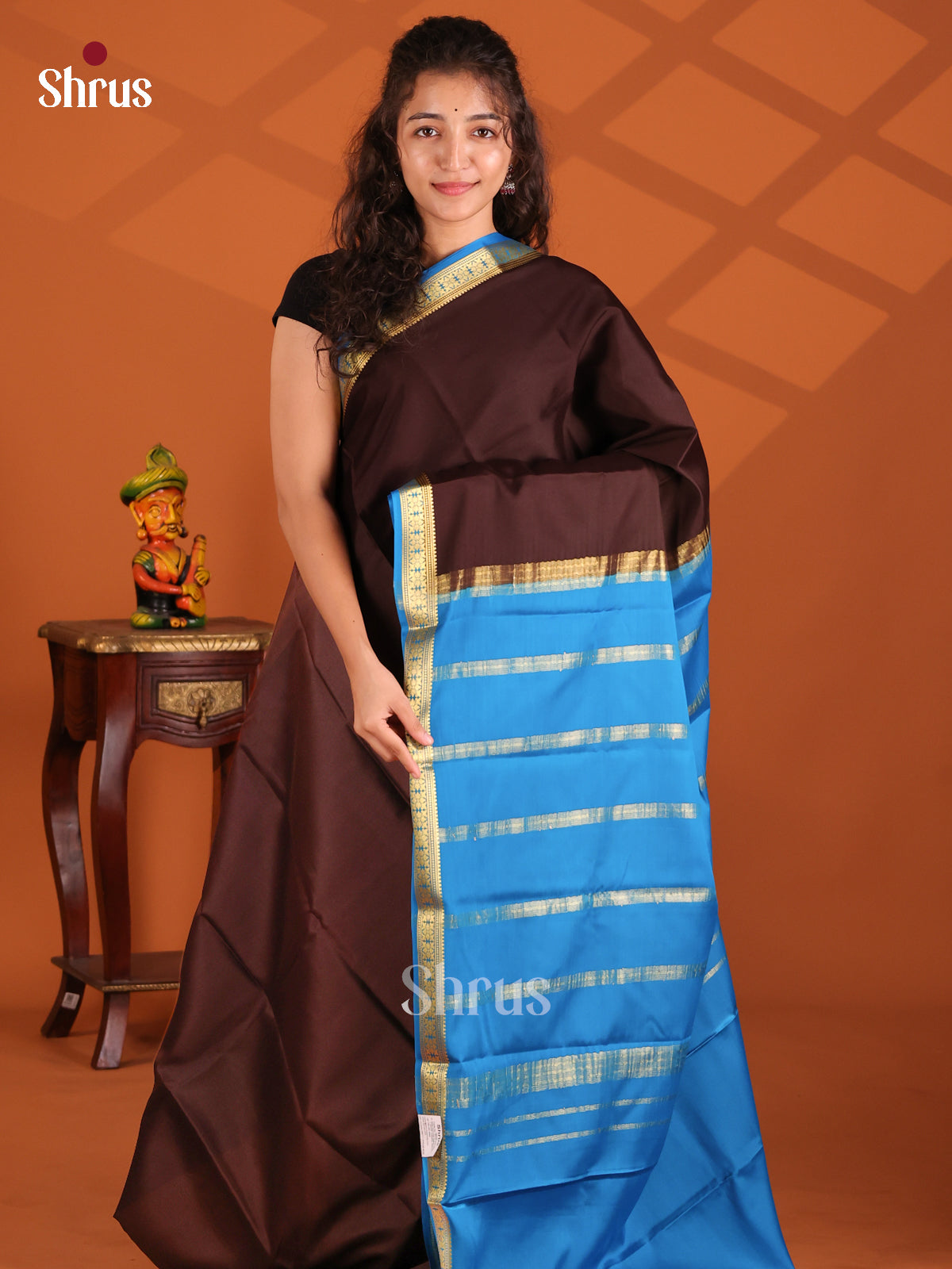 Brown & Blue - Mysore Silk Saree