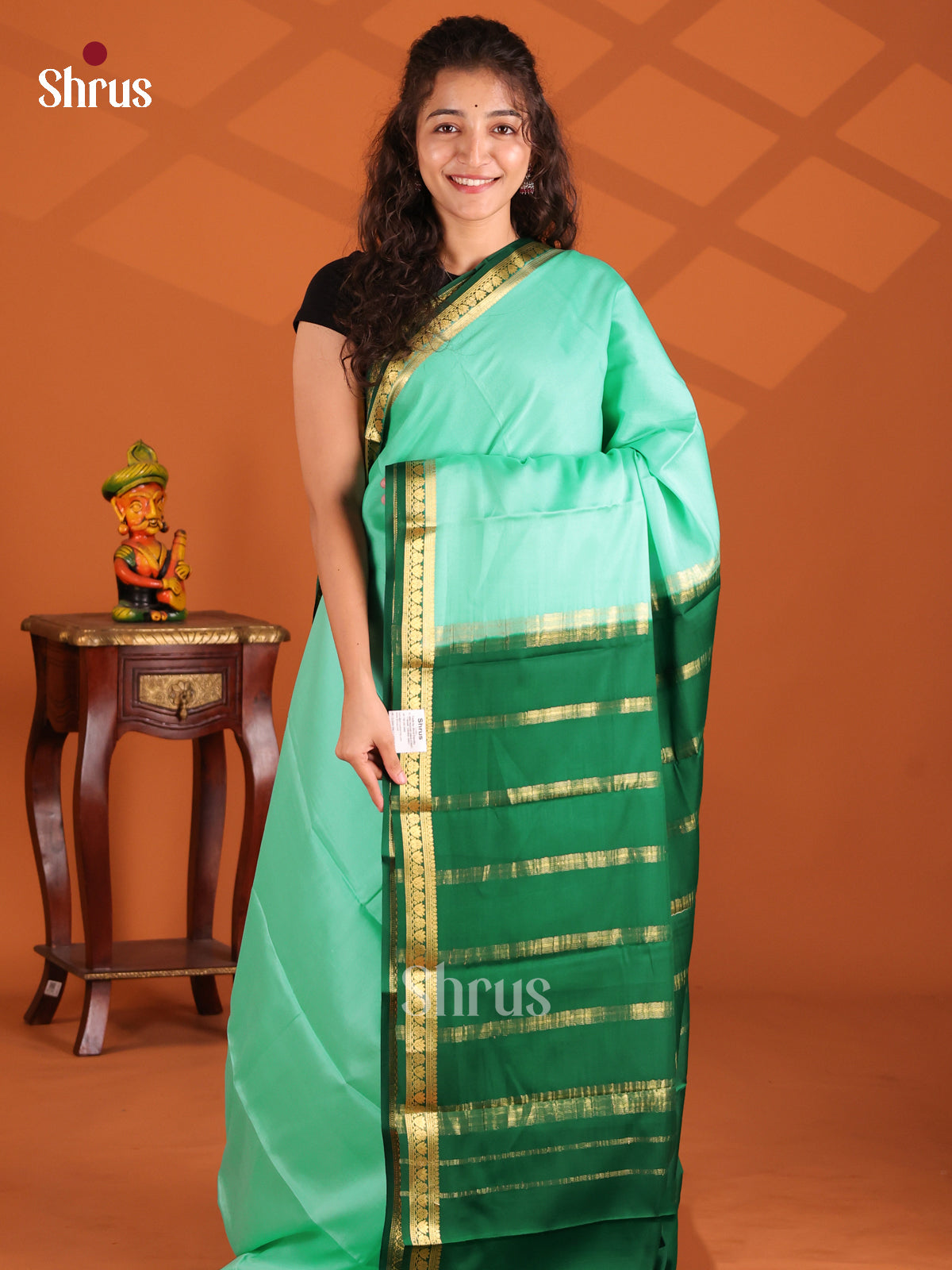 Teal Green & Green - Mysore Silk Saree