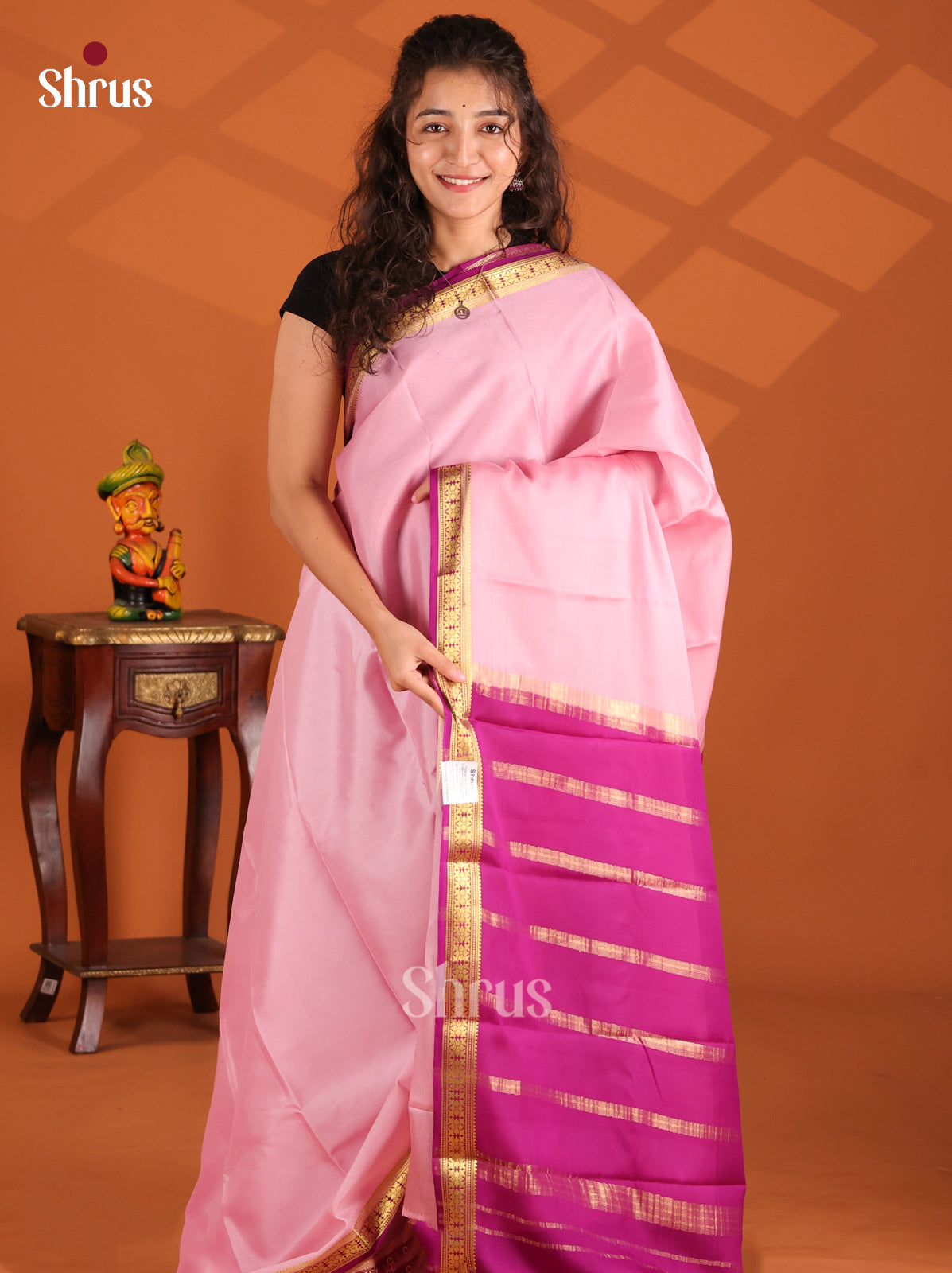Pink & Purple- Mysore Silk Saree - Shop on Shrus.com