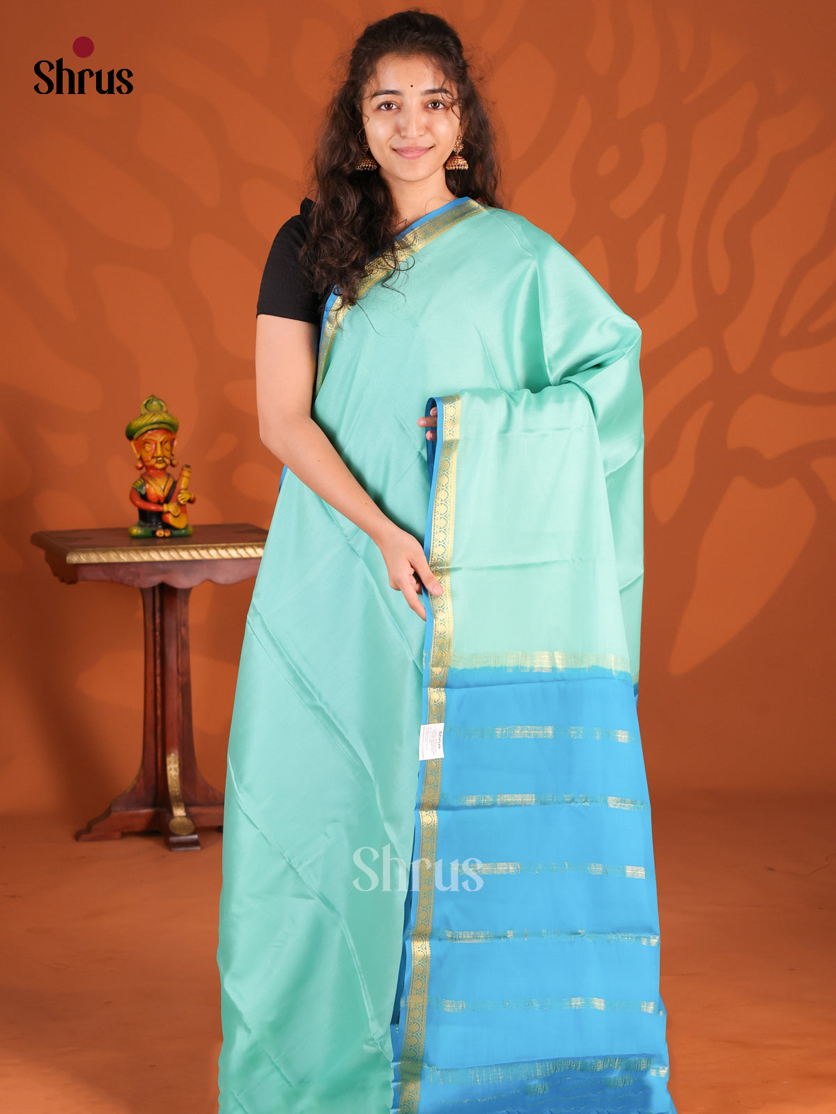 Ice Green & Blue - Mysore Silk Saree