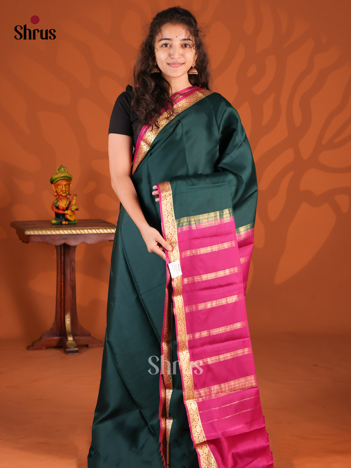 Dark Green & Purple - Mysore Silk Saree - Shop on Shrus.com