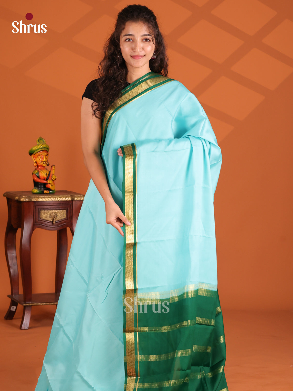 Light Blue & Green - Mysore Silk Saree