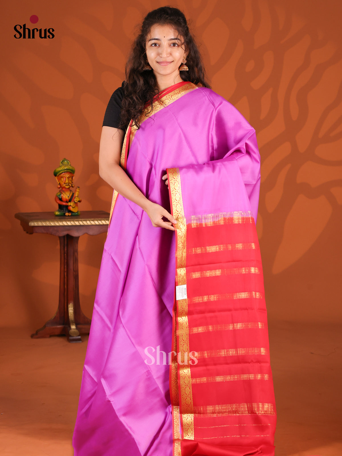 Lavender & Red - Mysore Silk Saree - Shop on Shrus.com