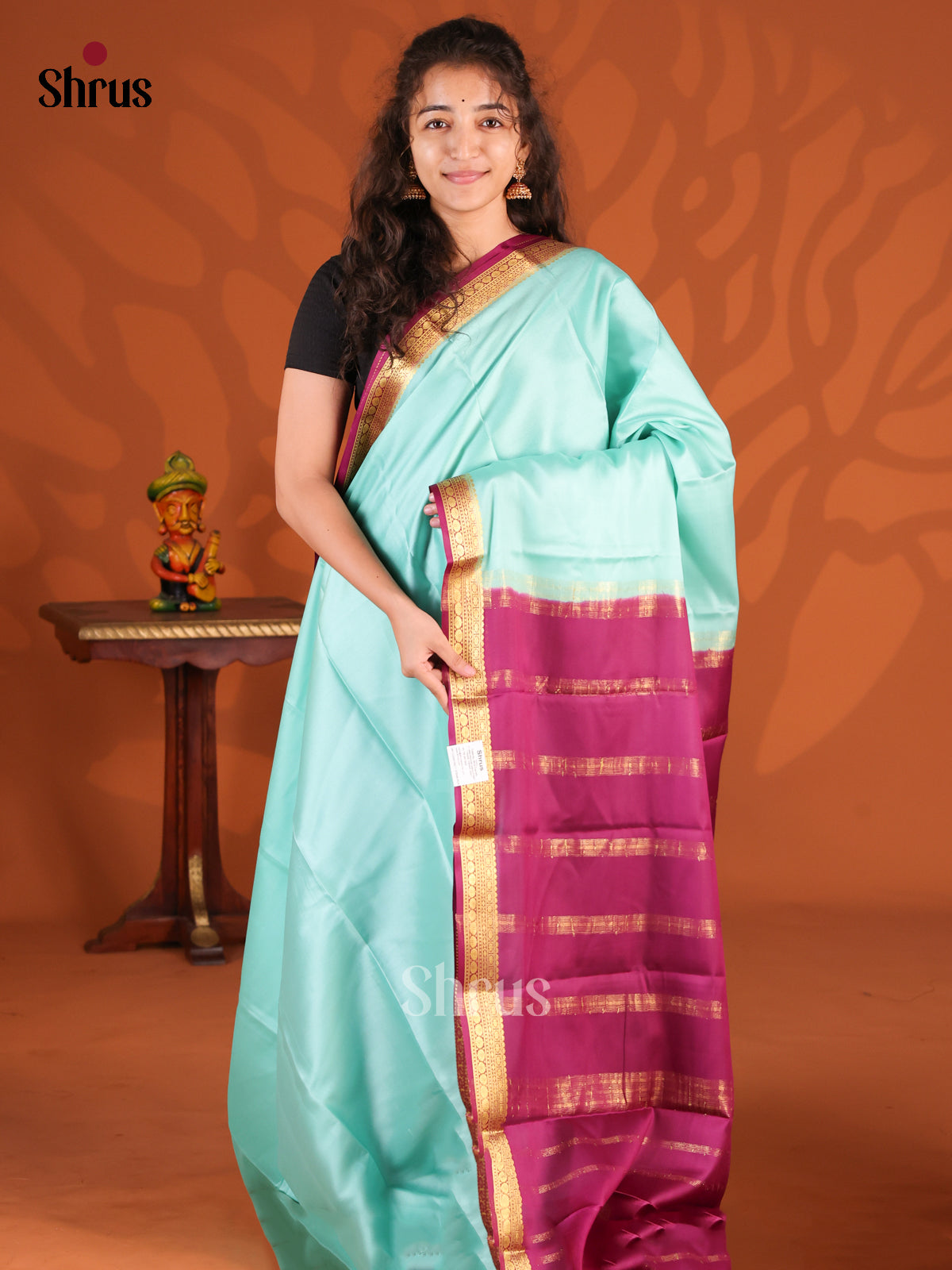 teal & Purple - Mysore Silk Saree - Shop on Shrus.com