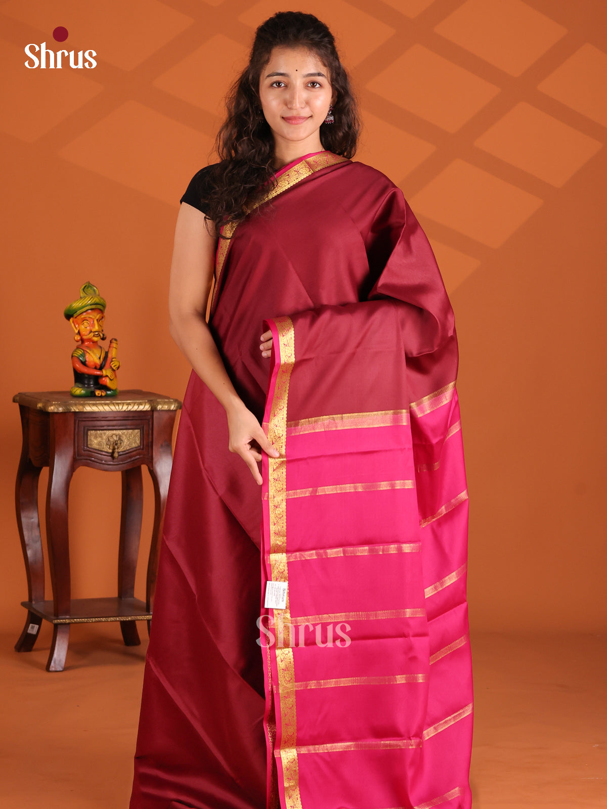 Brown and Pink- Mysore Silk Saree