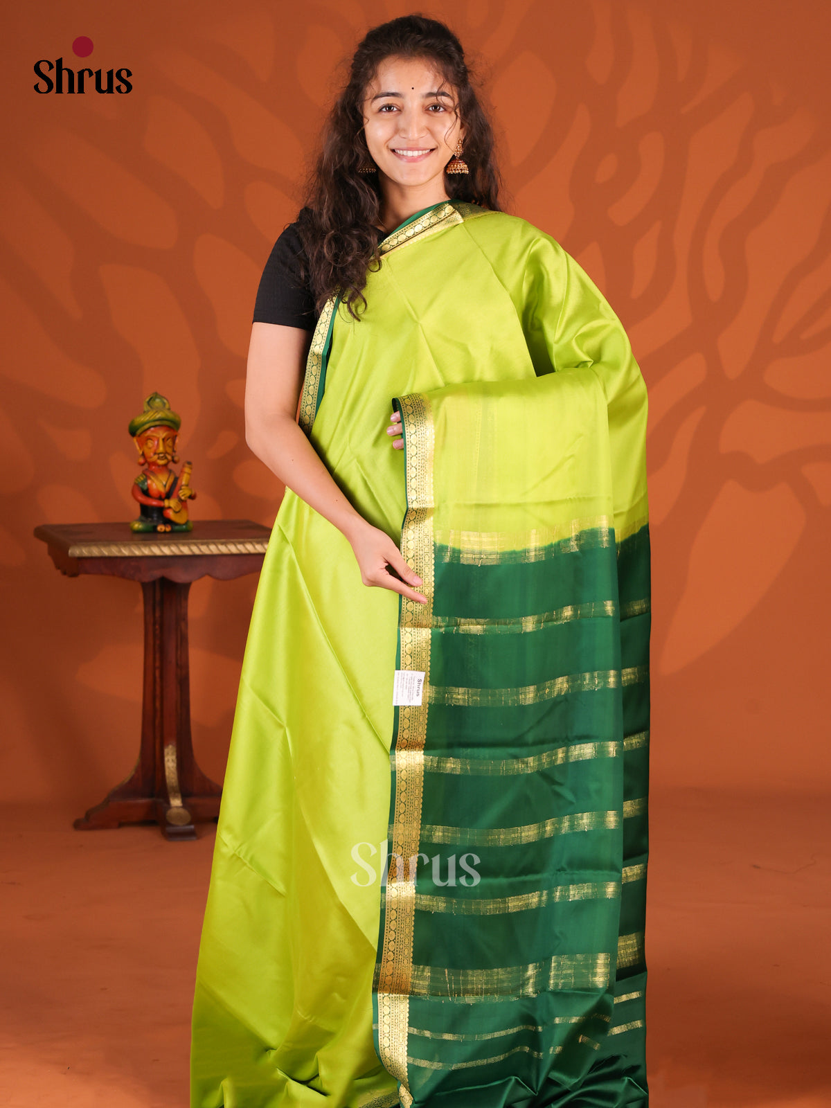 Light Green & Green - Mysore Silk Saree - Shop on Shrus.com