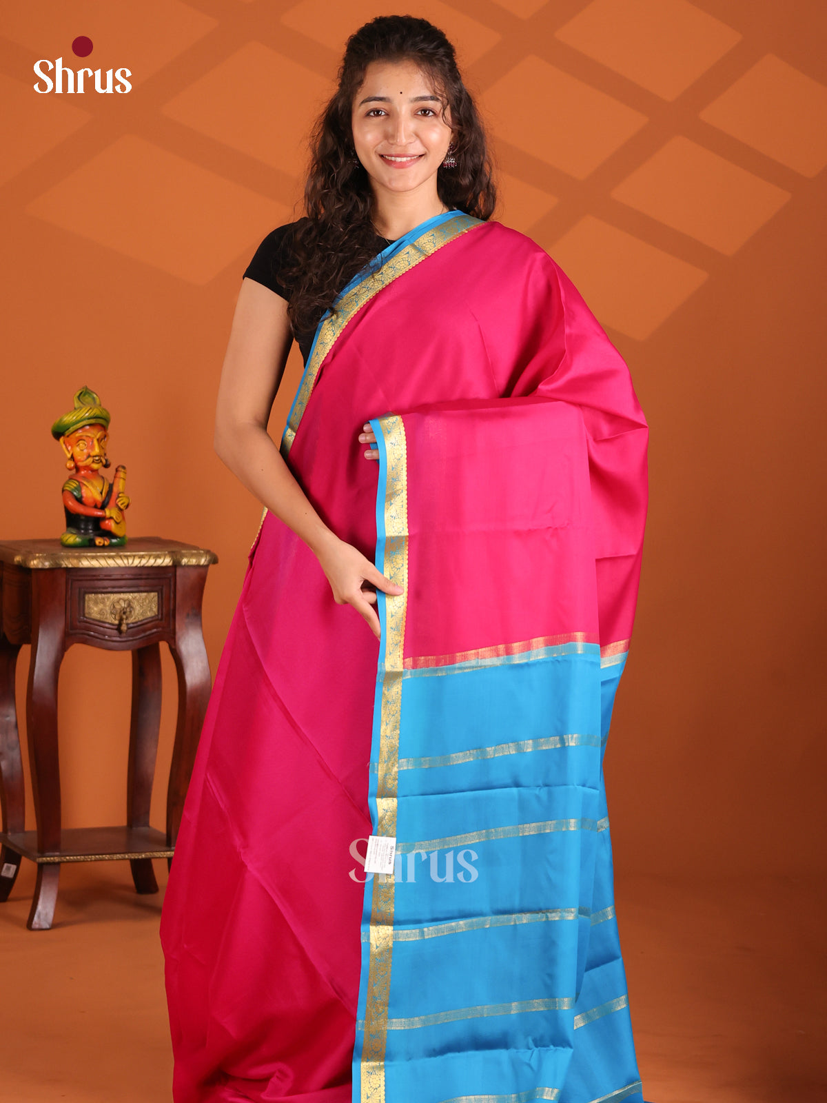 Pink & Blue - Mysore Silk Saree