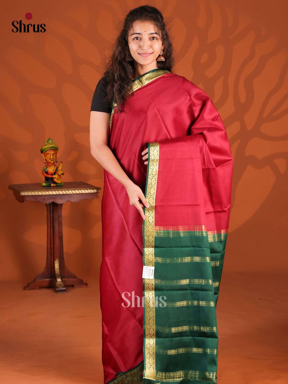 Maroon & Green - Mysore Silk Saree