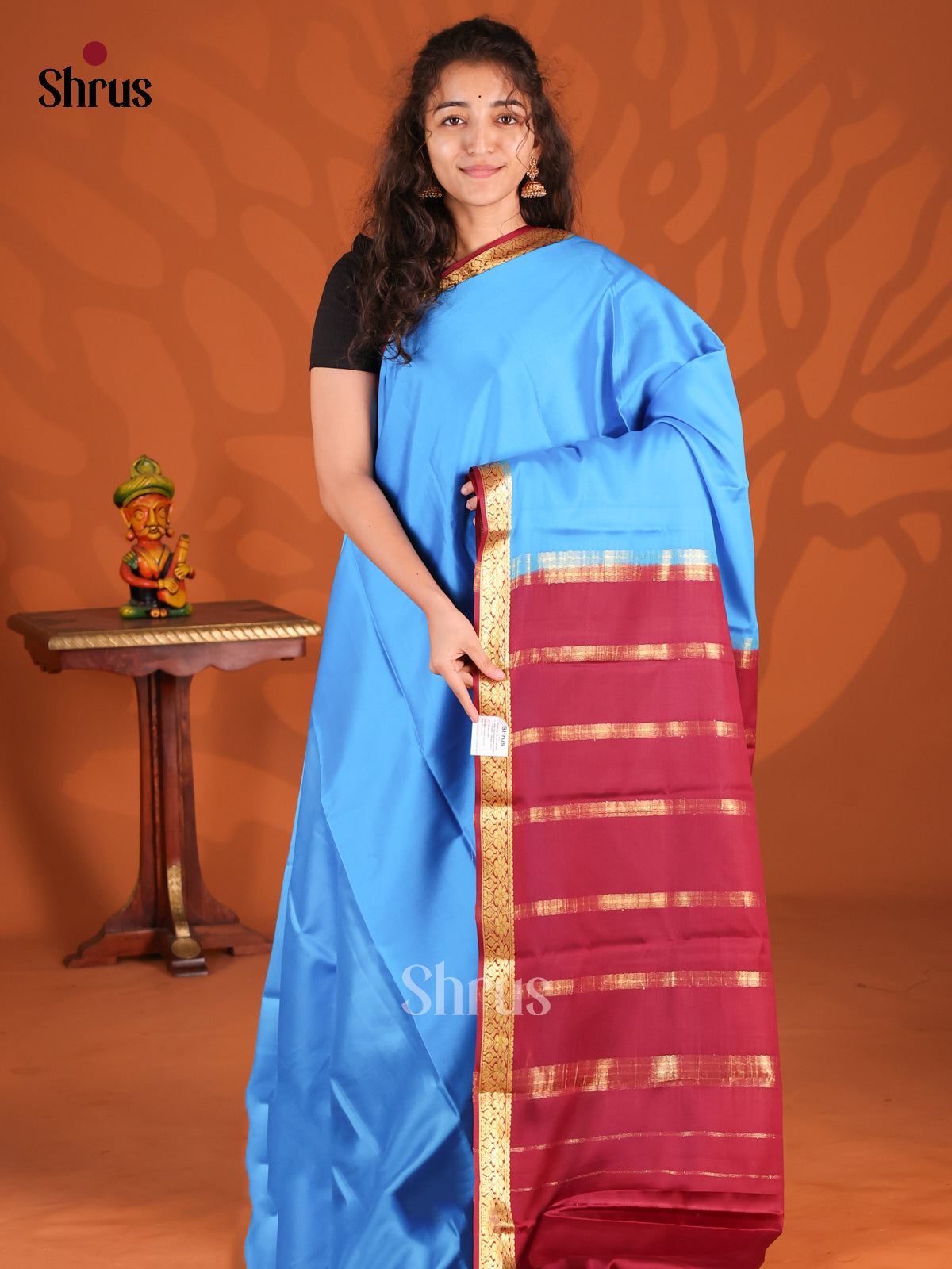 Blue & Maroon - Mysore Silk Saree - Shop on Shrus.com