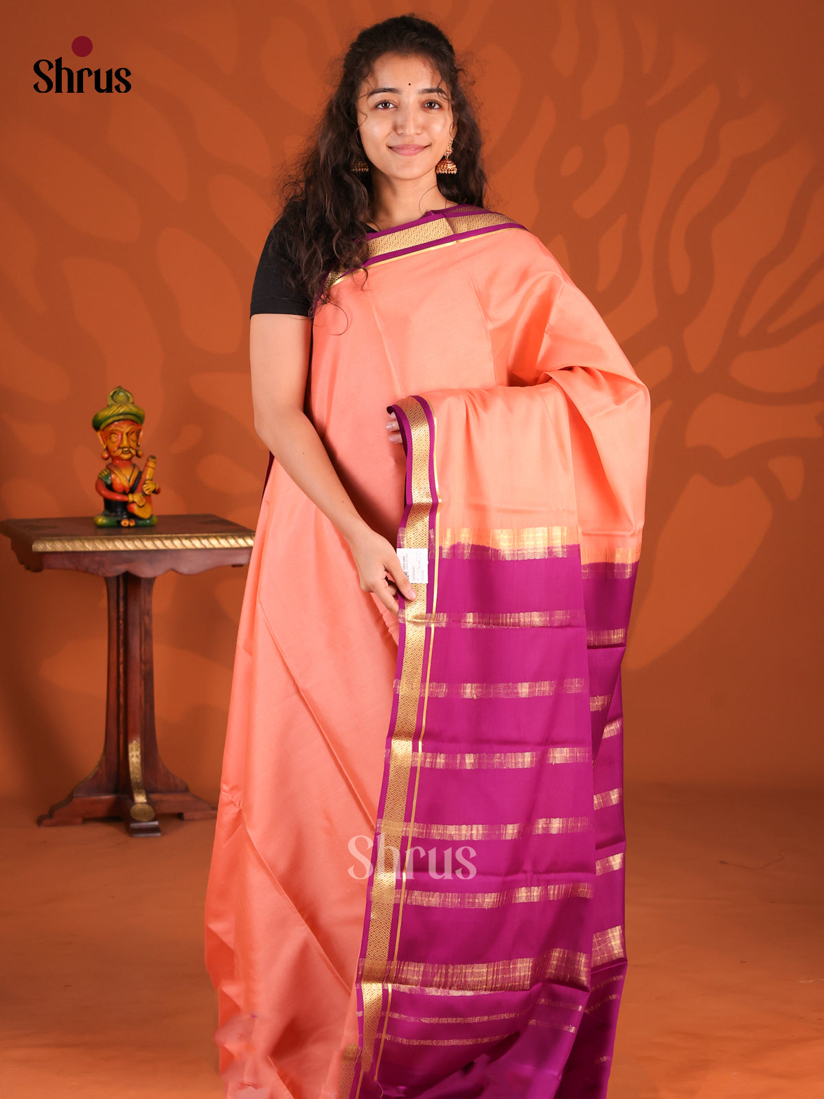 Peach & Purple - Mysore Silk Saree - Shop on Shrus.com